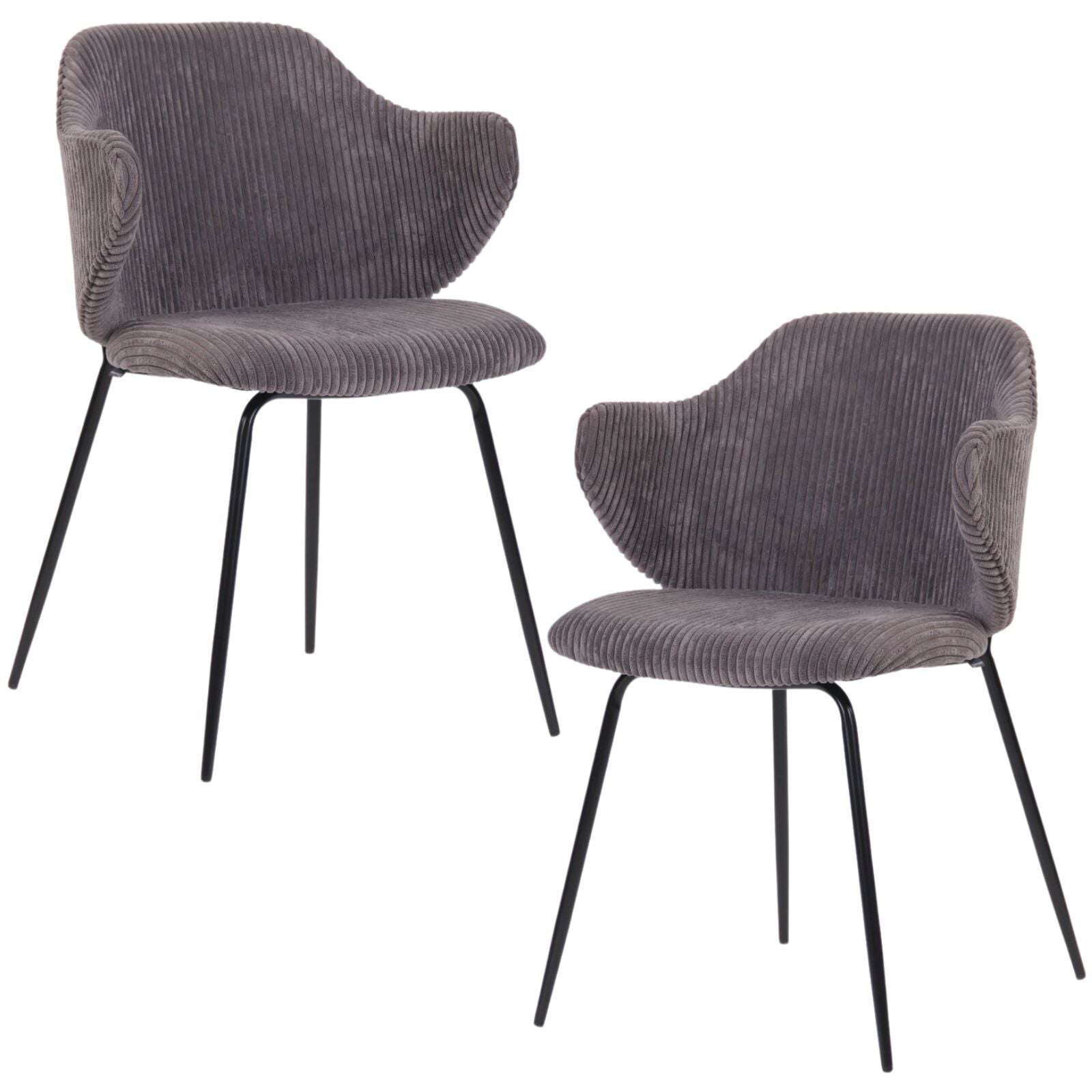Set of 2 Dining Chairs with Corduroy Cord Fabric in Dark Grey Lincoln